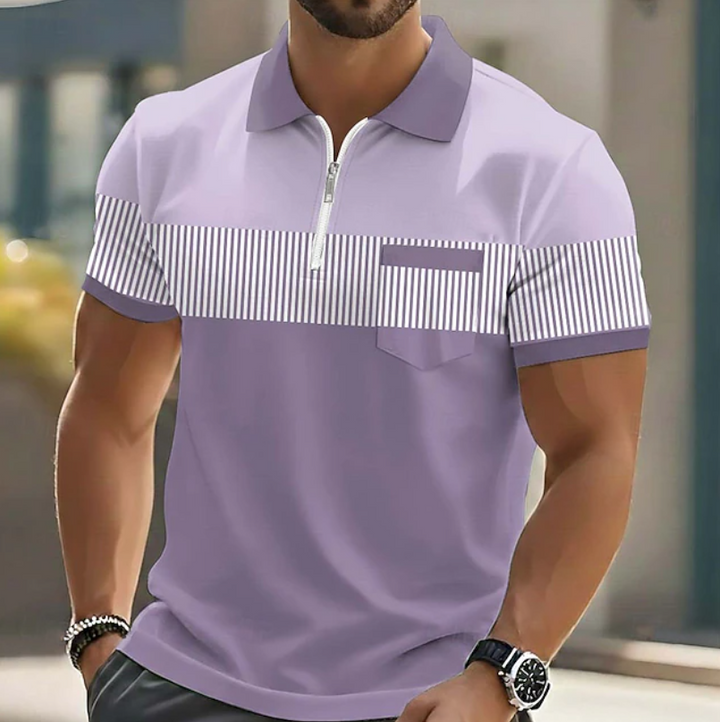 Weiches, strukturiertes Material des Herren Zip-Polohemdes. Ideal für Business Casual & Freizeitmode.