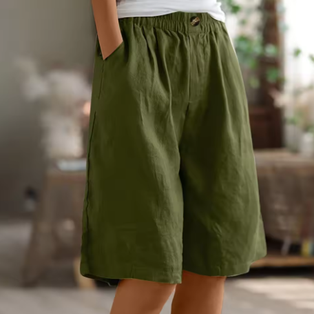 Damen Freizeithose in Militärgrün mit weitem Schnitt und Taschen