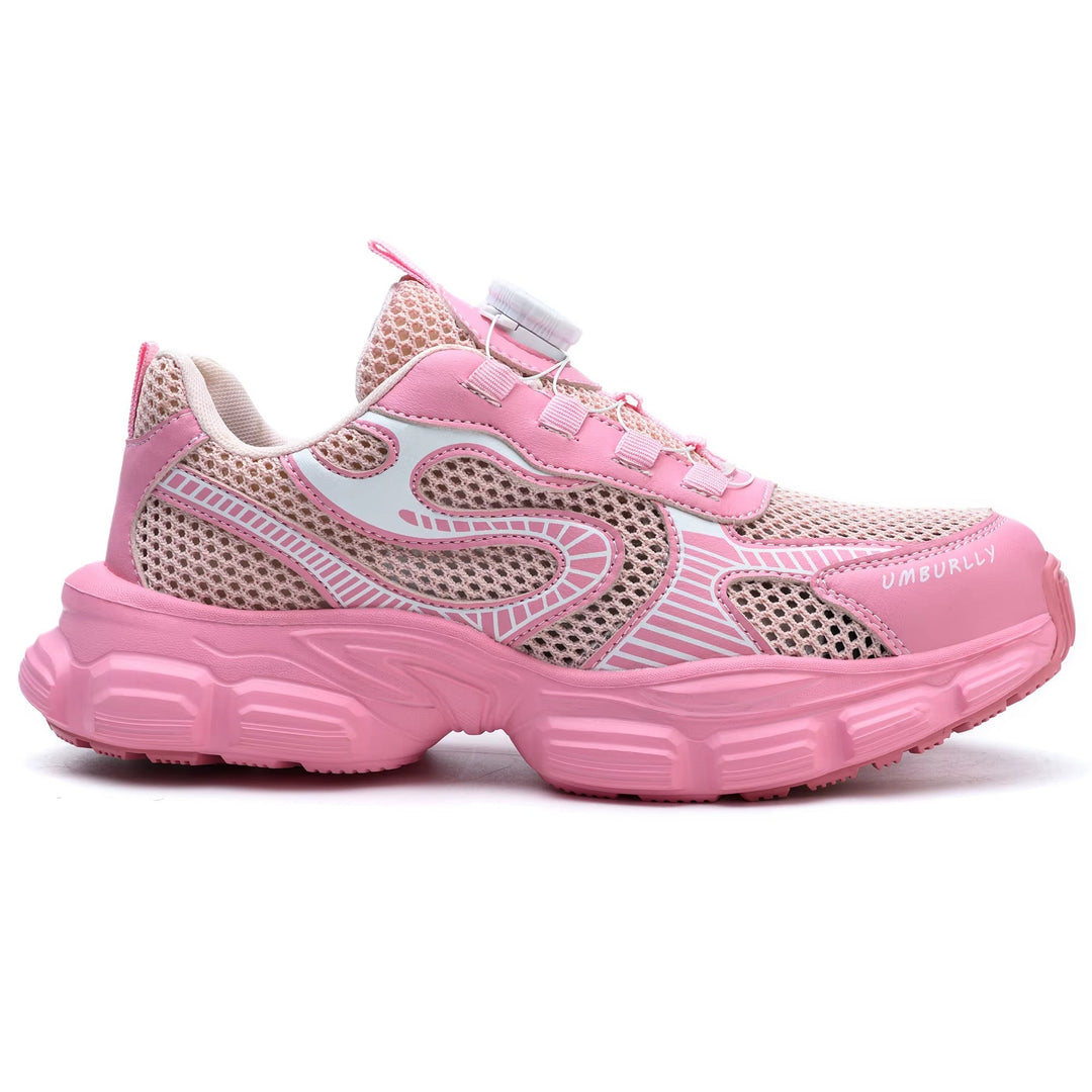 Moderne Damen Sicherheitsschuhe in Rosa, mit ergonomischem Design, Stahlkappe & durchtrittsicherer Sohle.