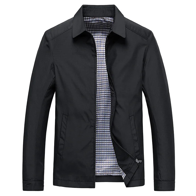 Schwarze Herren Übergangsjacke mit klassischem Kragen und Reissverschluss