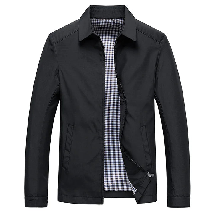 Schwarze Herren Übergangsjacke mit klassischem Kragen und Reissverschluss