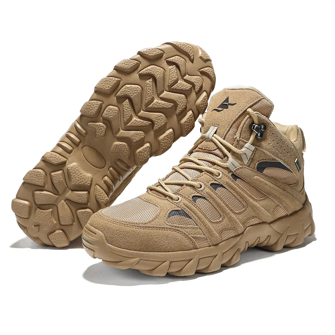Beige Herren Outdoor Wanderschuhe mit Profilsohle und Schnürung