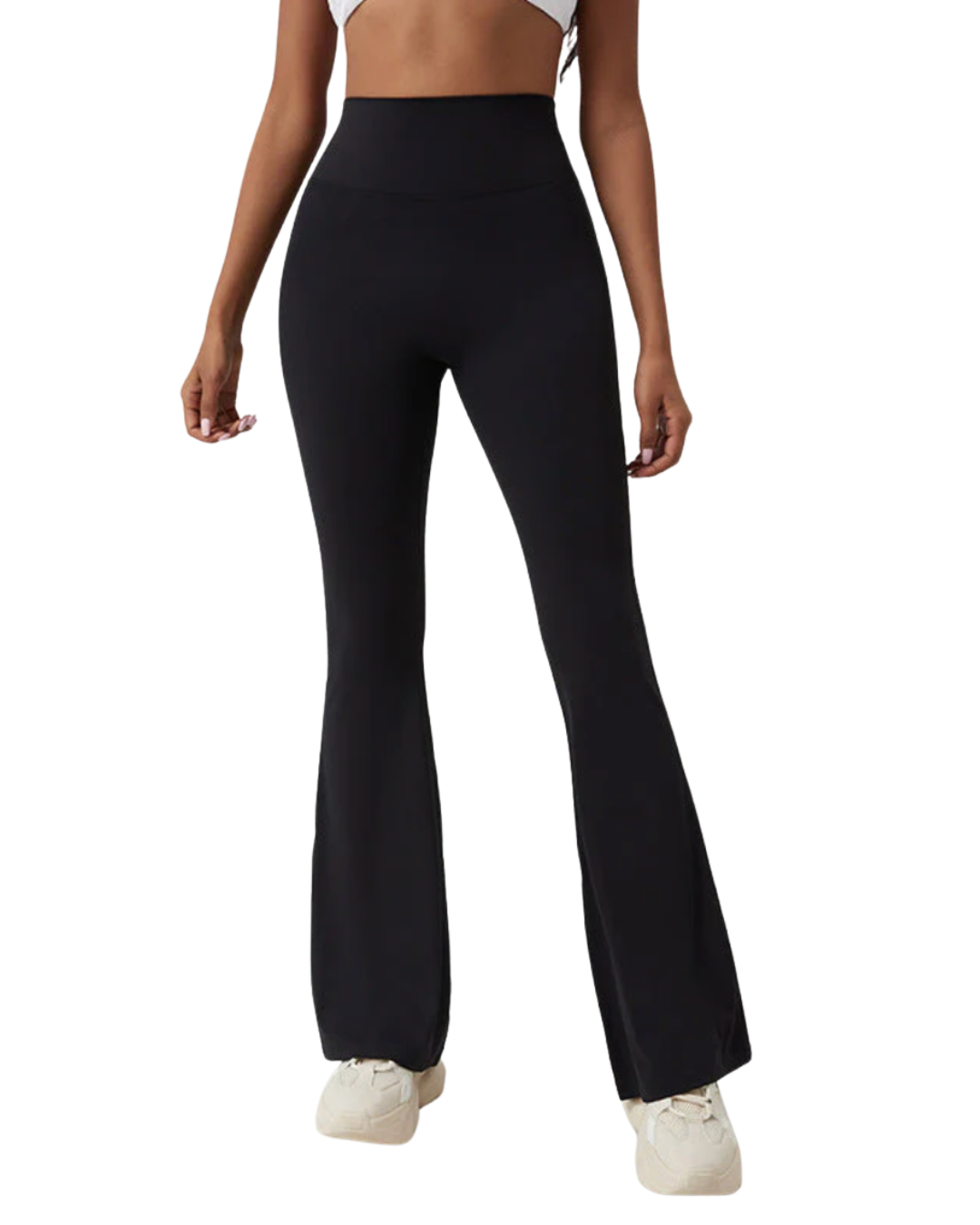 Damen weite Stoffhose in Schwarz mit hohem Bund von vorne