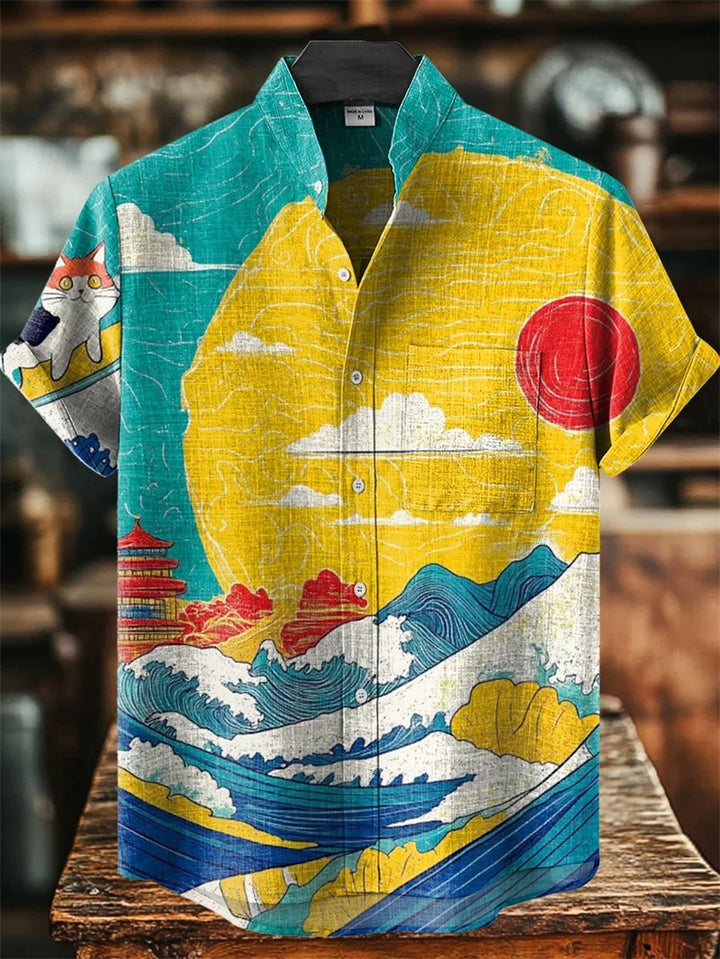 Herren Bohemian Hemd, kurzärmlig, lockere Passform, ideal für Sommer und Strand. Mit modischem Muster.