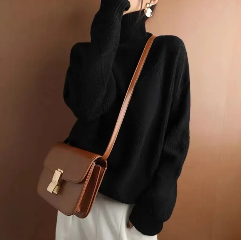 Rollkragenpullover in Grau mit Rautenmuster, vielseitig kombinierbar