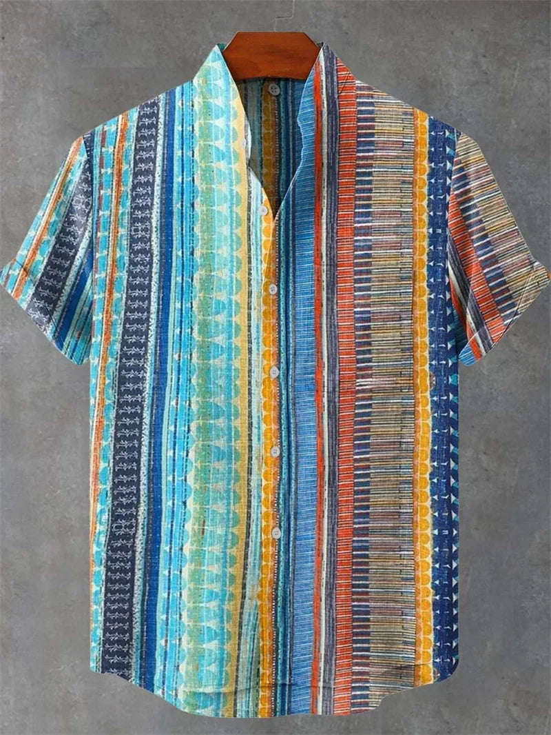 Luftiges Männer Sommerhemd, Bohemian-Design, für entspannte Stunden am Strand. Lockere Passform.
