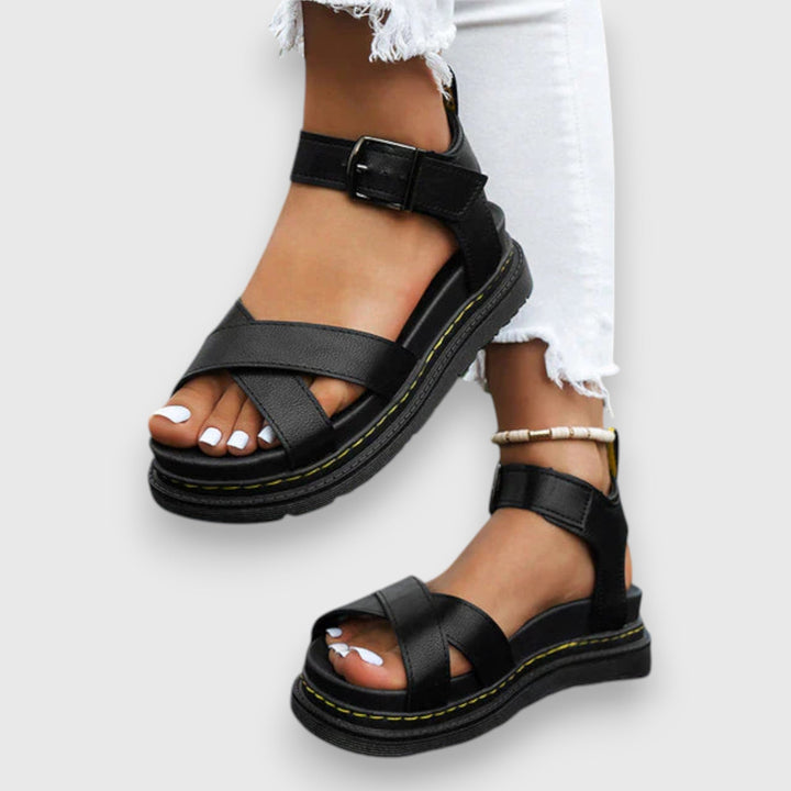 Damen orthopädische Sandalen in Schwarz mit gekreuzten Riemen