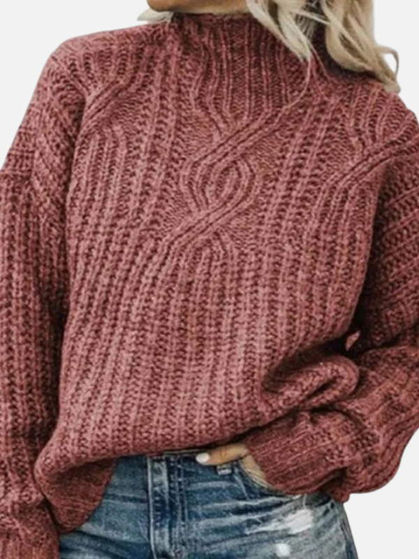 Damen Grobstrickpullover mit Zopfmuster in Beige, Detailansicht