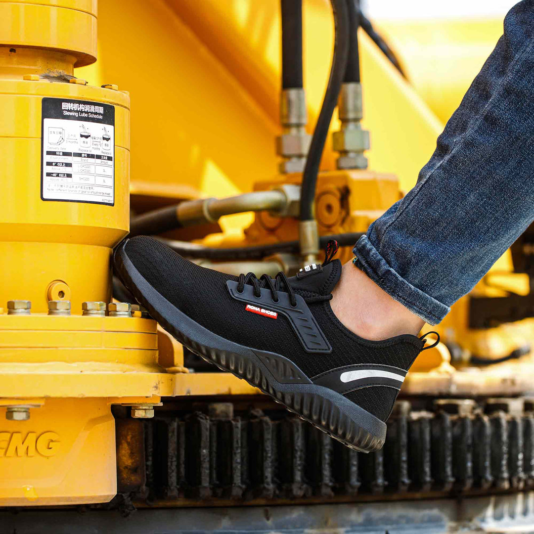Ergonomische Herren Arbeitsschuhe mit Zehenschutz im Tragetest