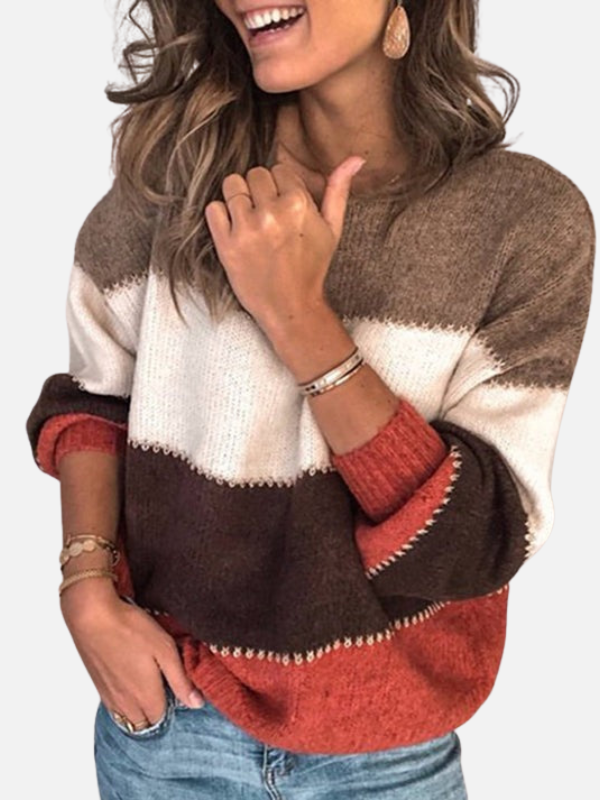 Damen gestreifter Strickpullover in Braun und Rot