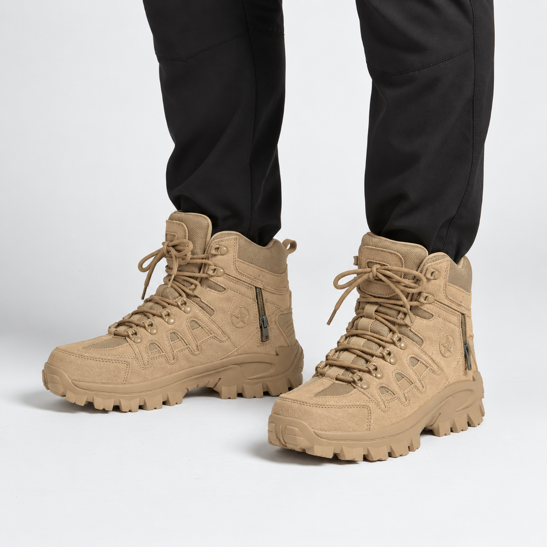 Orthopädische Outdoorstiefel für Damen und Herren mit robuster Gummisohle im Detail