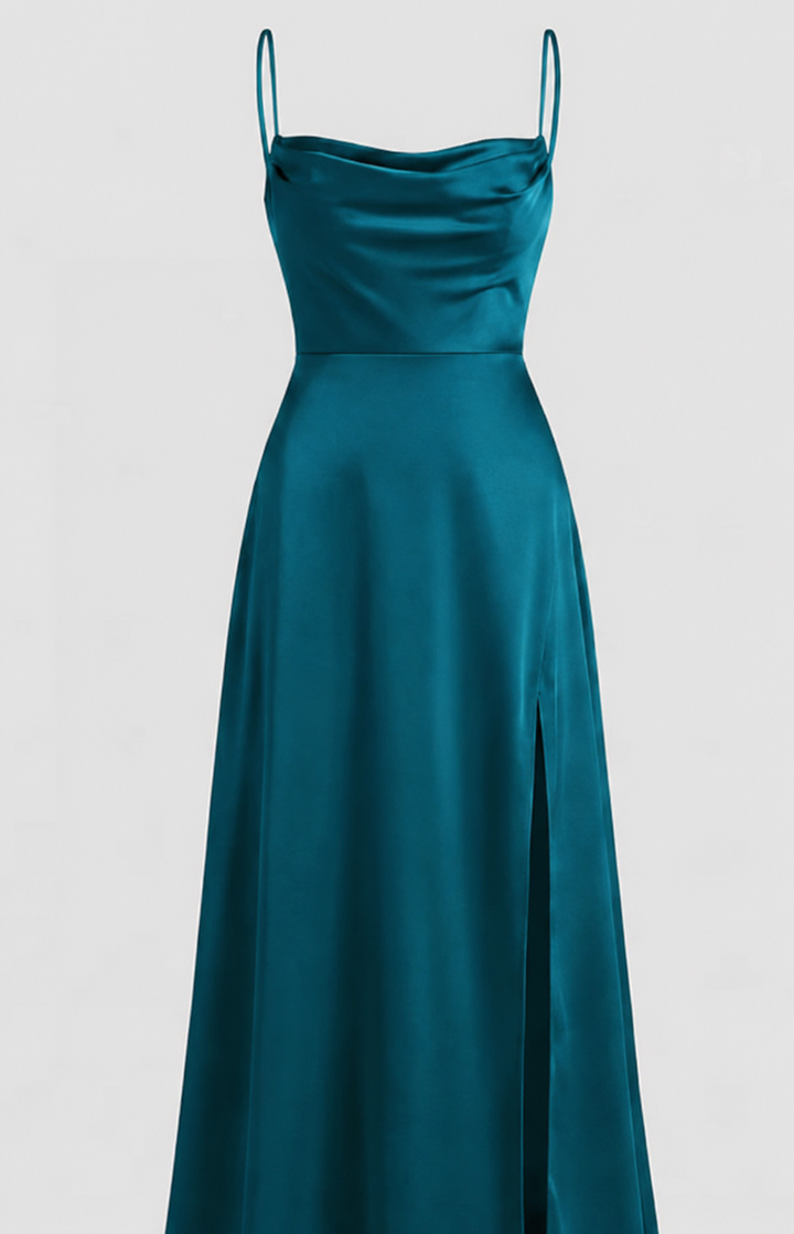 Fließendes elegantes Damen Maxikleid ärmellos mit Schlitz. Perfektes Eventkleid und festliches Sommerkleid.