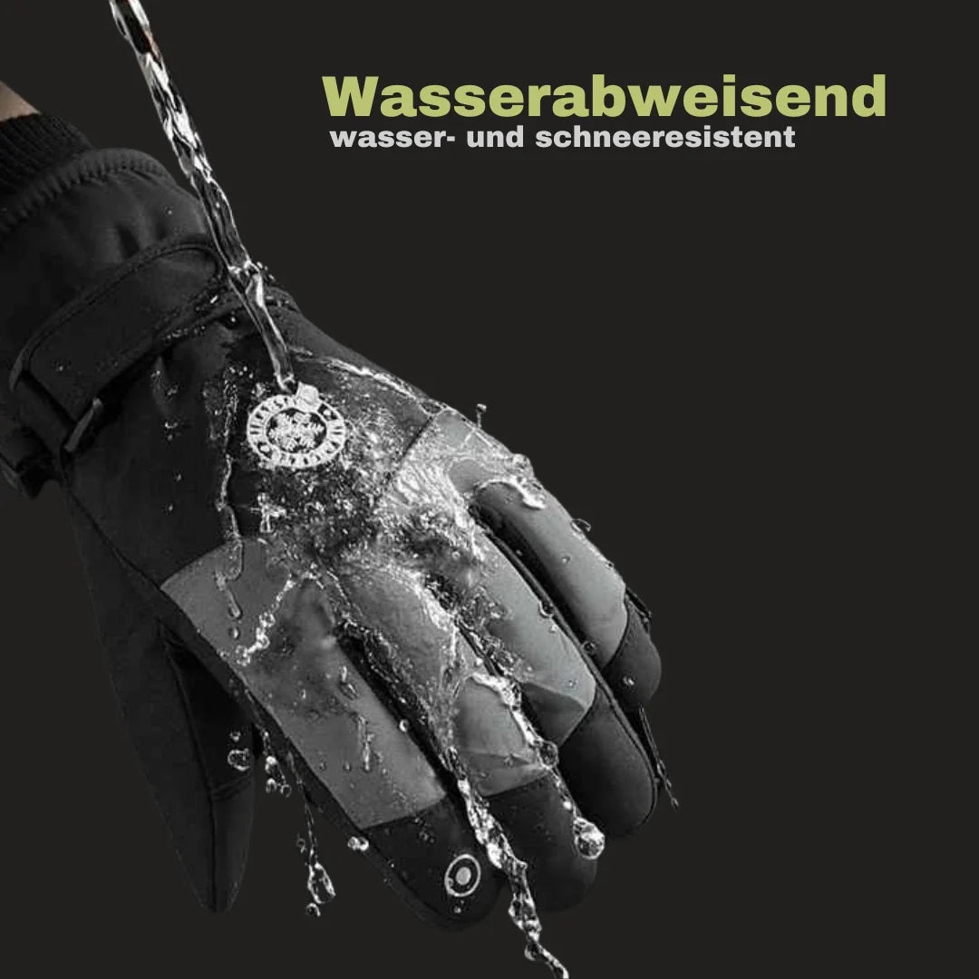 Moderne Unisex Ski-Handschuhe mit Touchscreen-Funktion, ideal für Smartphones beim Skifahren im Schnee.