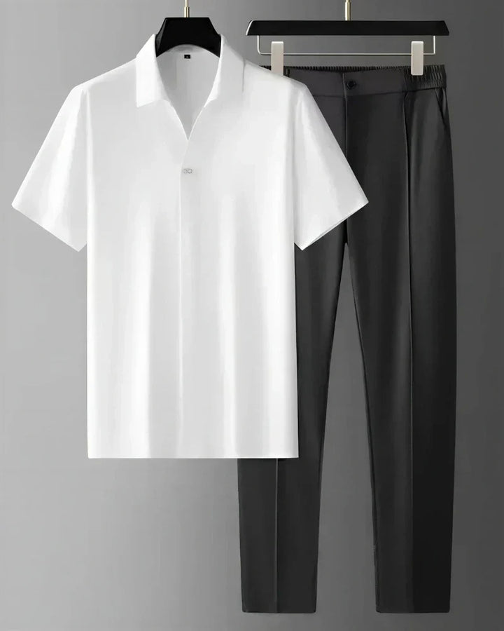 Schwarzes Herren Harvard Polo Zweiteiliges Set mit Shorts und Poloshirt in Detailansicht