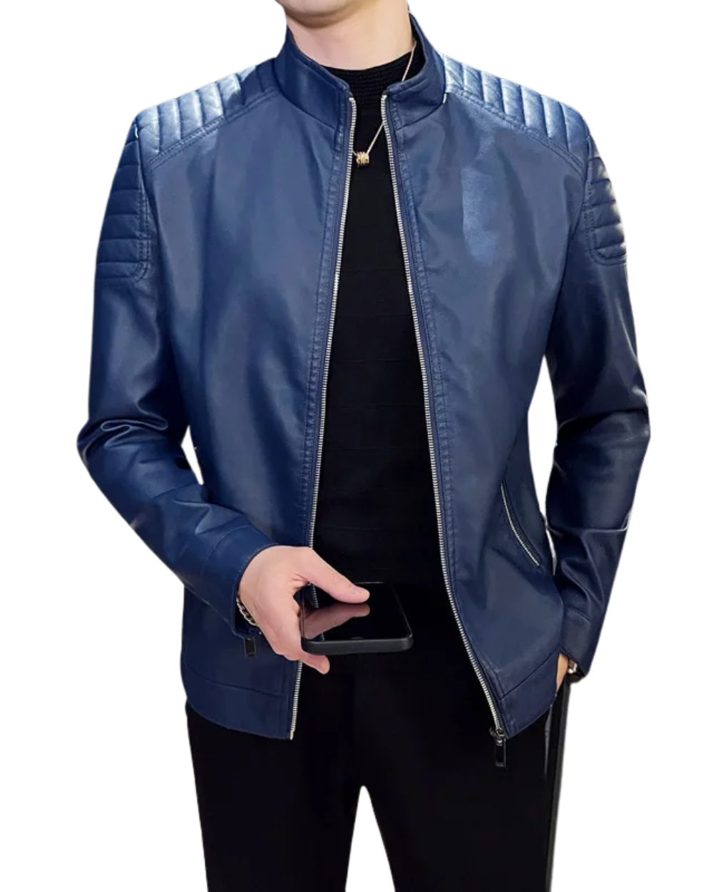 Blaue Herrenjacke im Slim Fit Design an einem Model