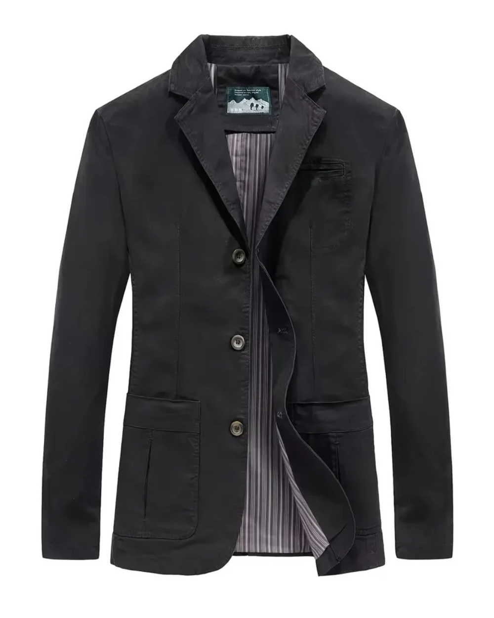 Schwarze Herrenjacke in Regular Fit mit Knöpfen und Brusttasche