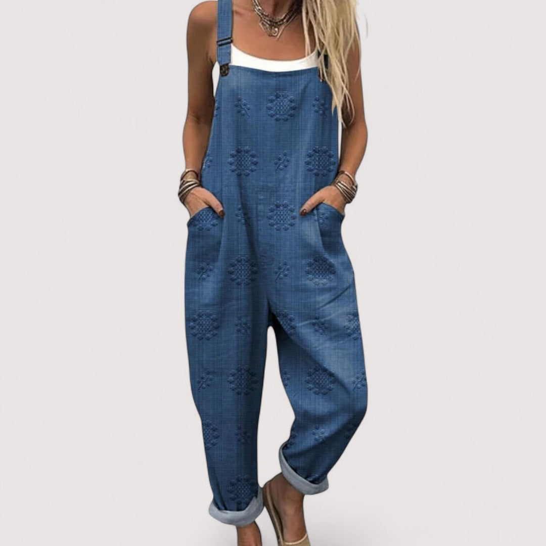 Bequemer Damen Jumpsuit mit weitem Bein und praktischen Seitentaschen. Perfekt für Sommer, Freizeit & Urlaub.