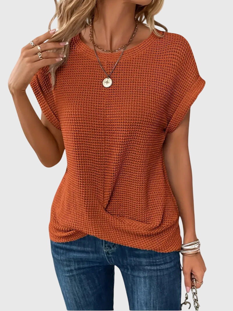 Detailansicht der Damen Waffelstrick Bluse Pia in leuchtendem Orange