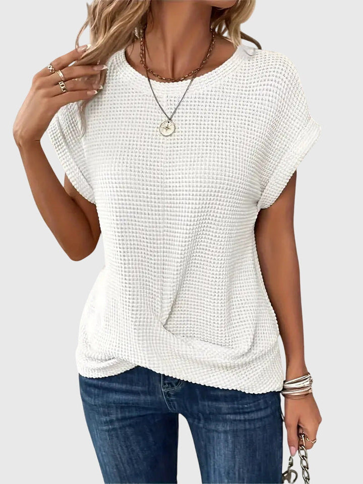 Casual Damenbluse mit feiner Waffelstruktur und klassischem Rundhals