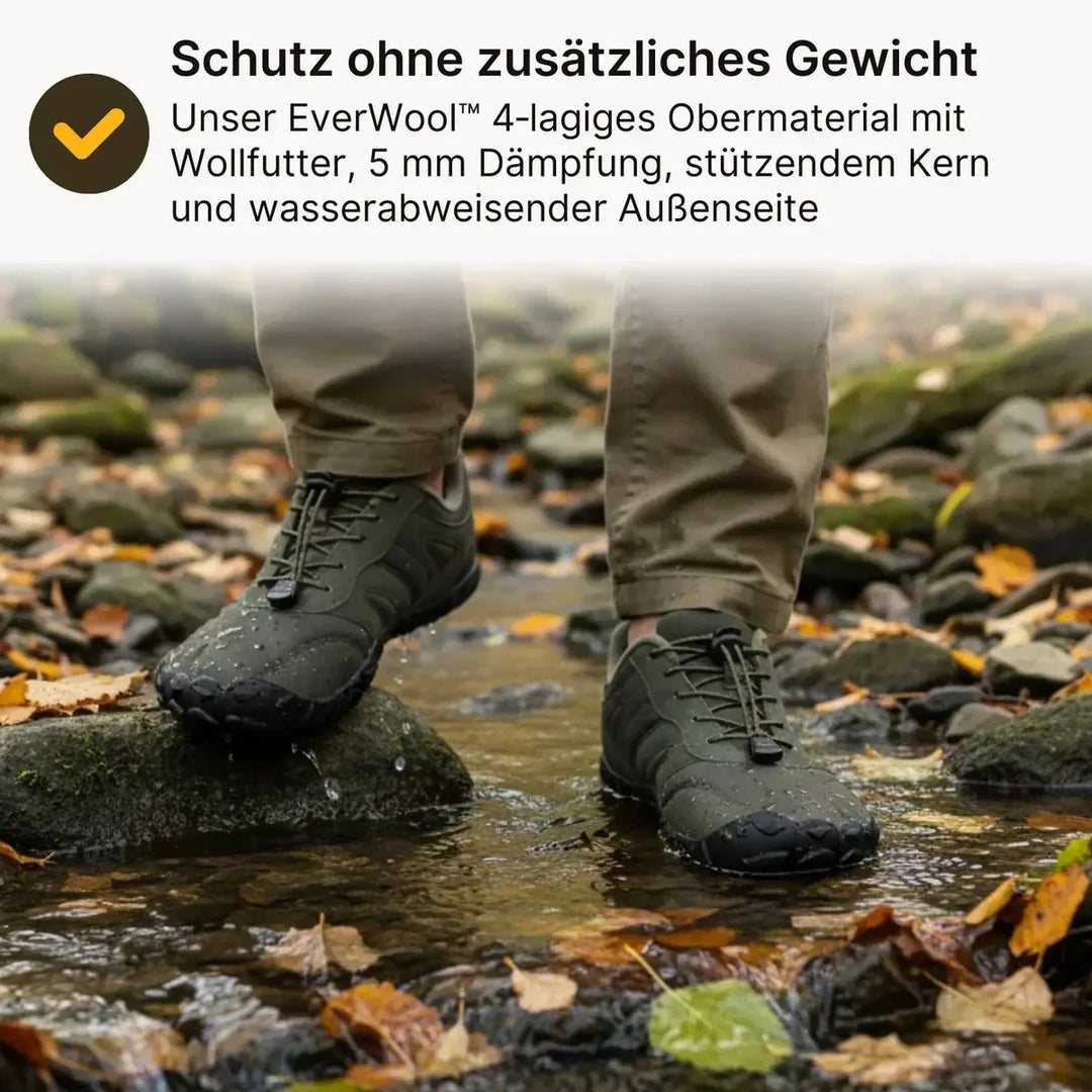 Warme, wasserabweisende Barfußschuhe schützen Füße im kalten Herbst & Winter.
