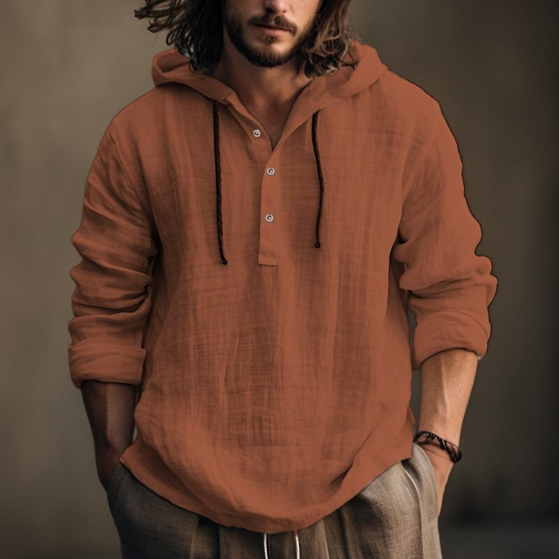 Herren Kapuzenpullover in Grau mit detailreicher Knopfleiste für den Alltag