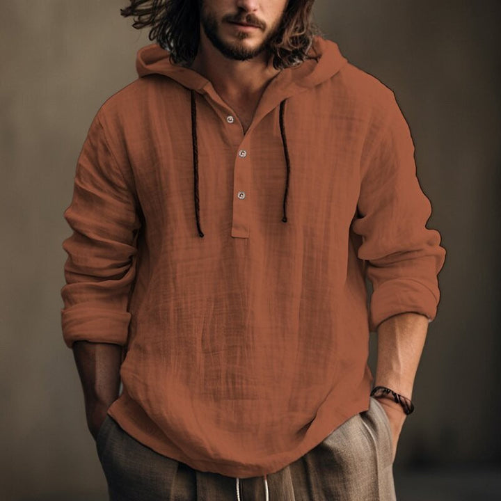 Herren Kapuzenpullover in Grau mit detailreicher Knopfleiste für den Alltag