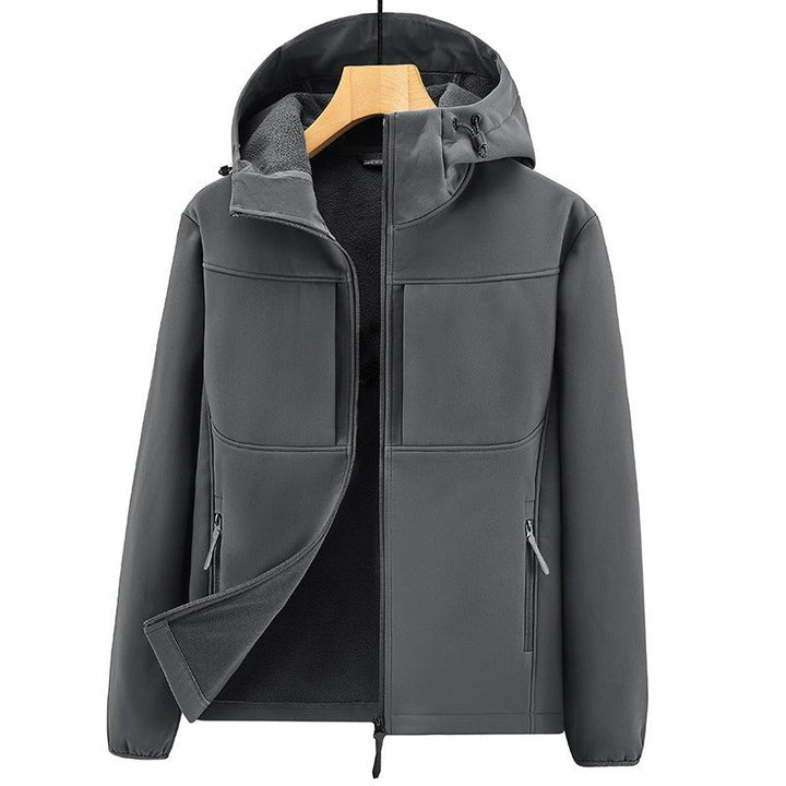 Graue wasserdichte Herren Softshelljacke mit Kapuze