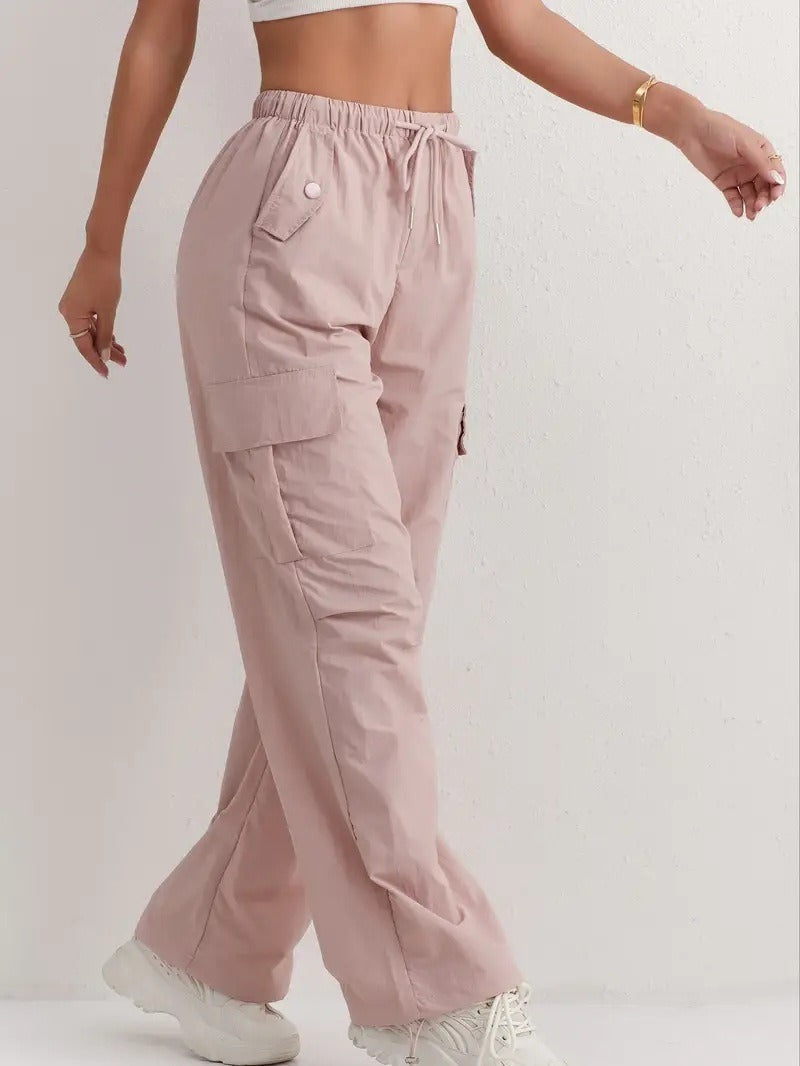 Damen Cargohose in Rosa mit Kordelzug und Taschen