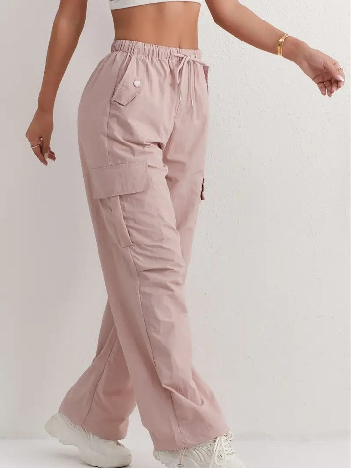 Damen Cargohose in Rosa mit Kordelzug und Taschen