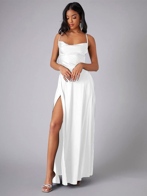 Damenmodisches elegantes Maxikleid, vielseitig tragbar, mit modernem Beinschlitz-Design.
