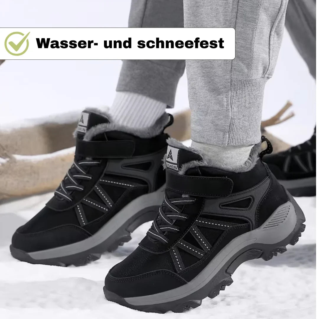 Warme Damen Winterschuhe mit Klettverschluss für einfaches Anziehen. Rutschfeste Sohle für Outdoor-Aktivitäten.