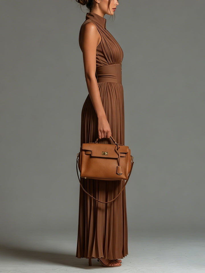 Damen Plissee Jumpsuit in Karamell Seitenansicht