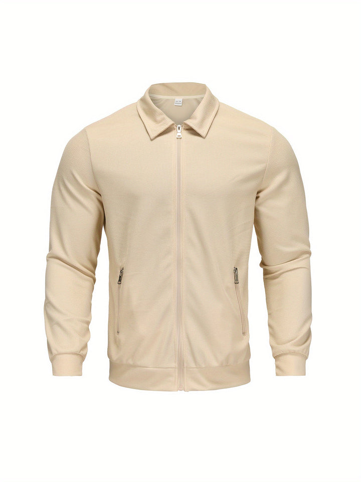 Bequeme Herrenmode Freizeitjacke mit Reißverschluss im Detail