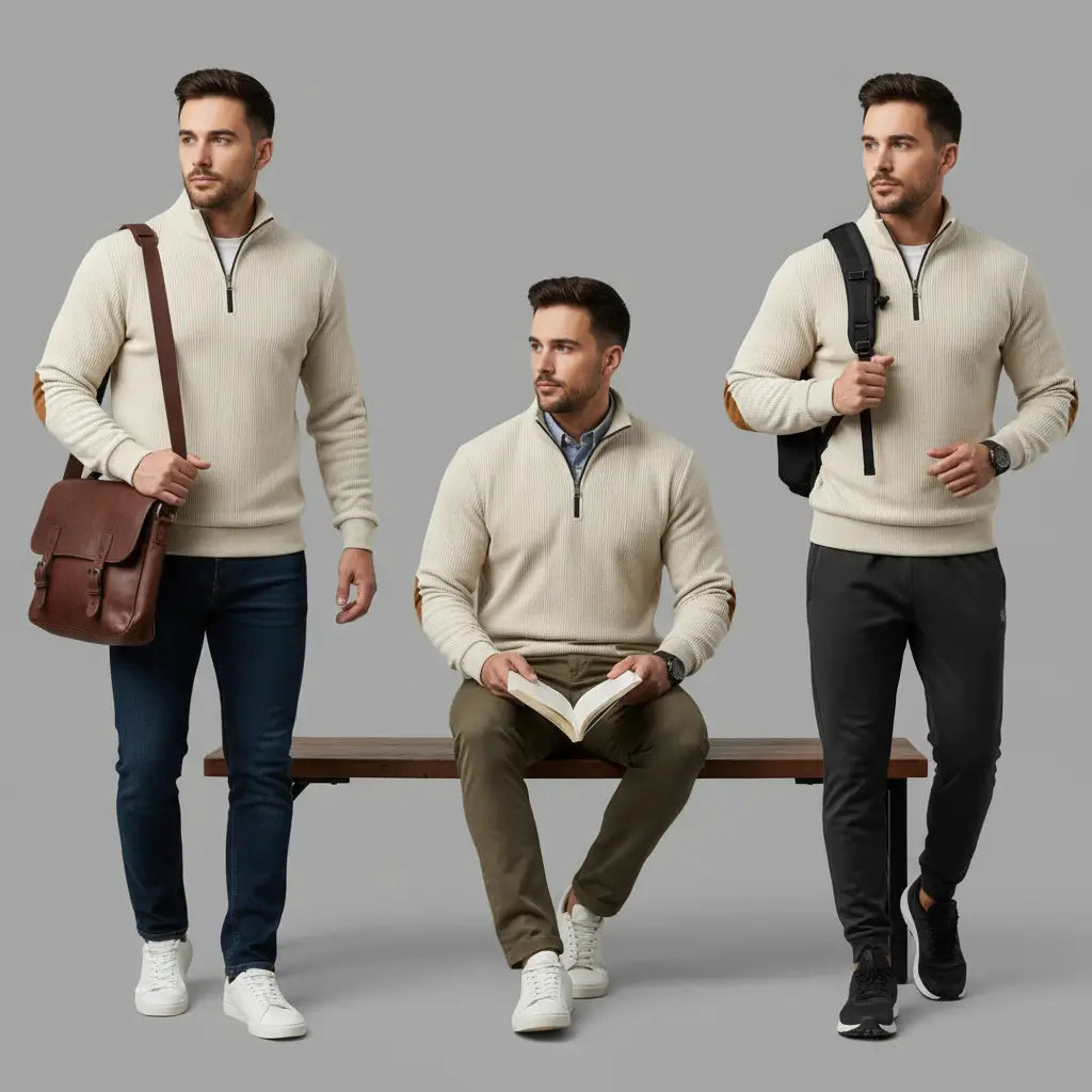 Herren Pullover Mit Gerippten Bündchen