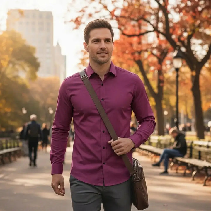 Lila - Herrenhemd mit Stretch, Atmungsaktivem Stoff und Knitterarmem Finish für den Herbst