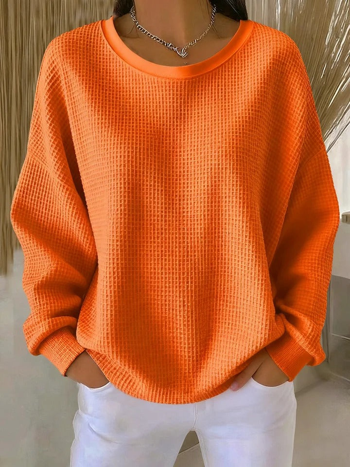 Moderner Damen Waffelstrick Pullover, lockerer Schnitt, vielseitig kombinierbar für jeden Tag.