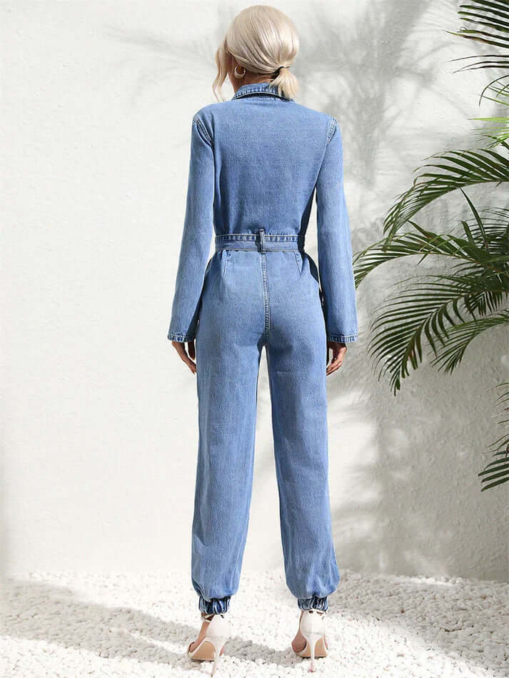Damen Denim-Jumpsuit mit Gürtel