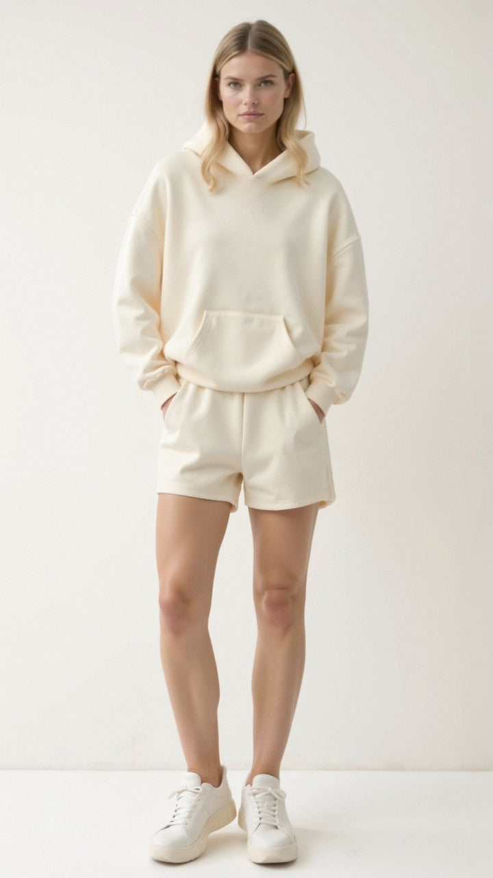 "Abigail Bestickter Kapuzenpullover, tropisches Design, Rückenansicht, bestickte Motive, gemütlicher, eleganter Hoodie"