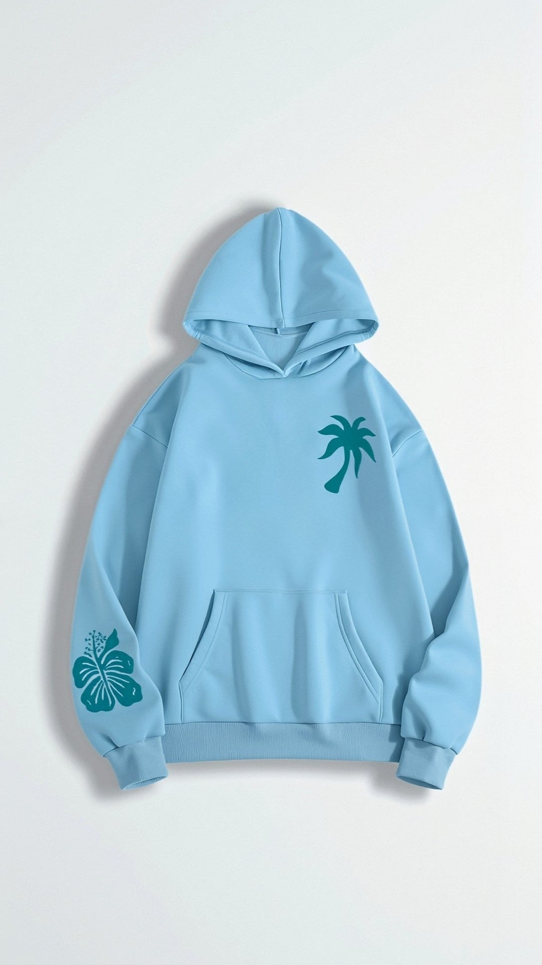 "Abigail Bestickter Kapuzenpullover, tropisches Design, Rückenansicht, bestickte Motive, gemütlicher, eleganter Hoodie"