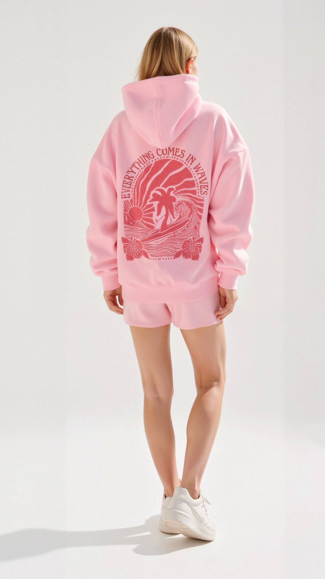 "Abigail Bestickter Kapuzenpullover, tropisches Design, Rückenansicht, bestickte Motive, gemütlicher, eleganter Hoodie"