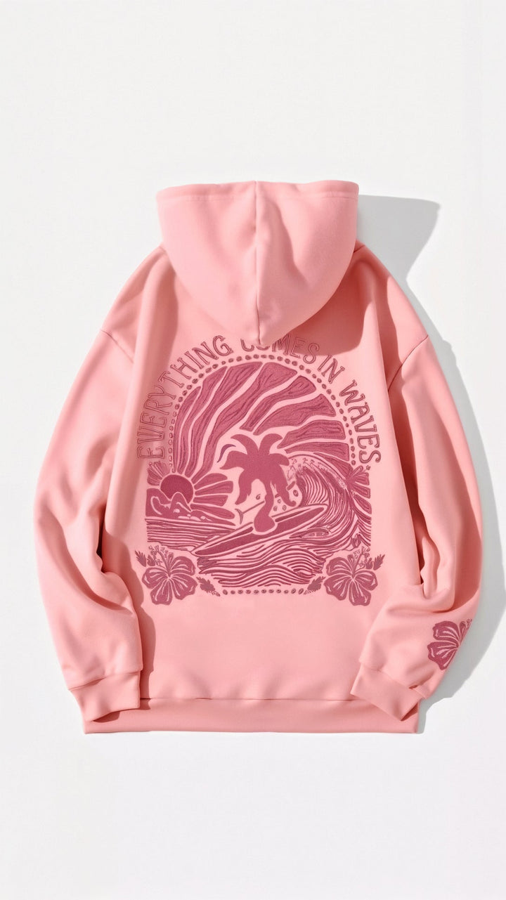 "Abigail Bestickter Kapuzenpullover, tropisches Design, Rückenansicht, bestickte Motive, gemütlicher, eleganter Hoodie"