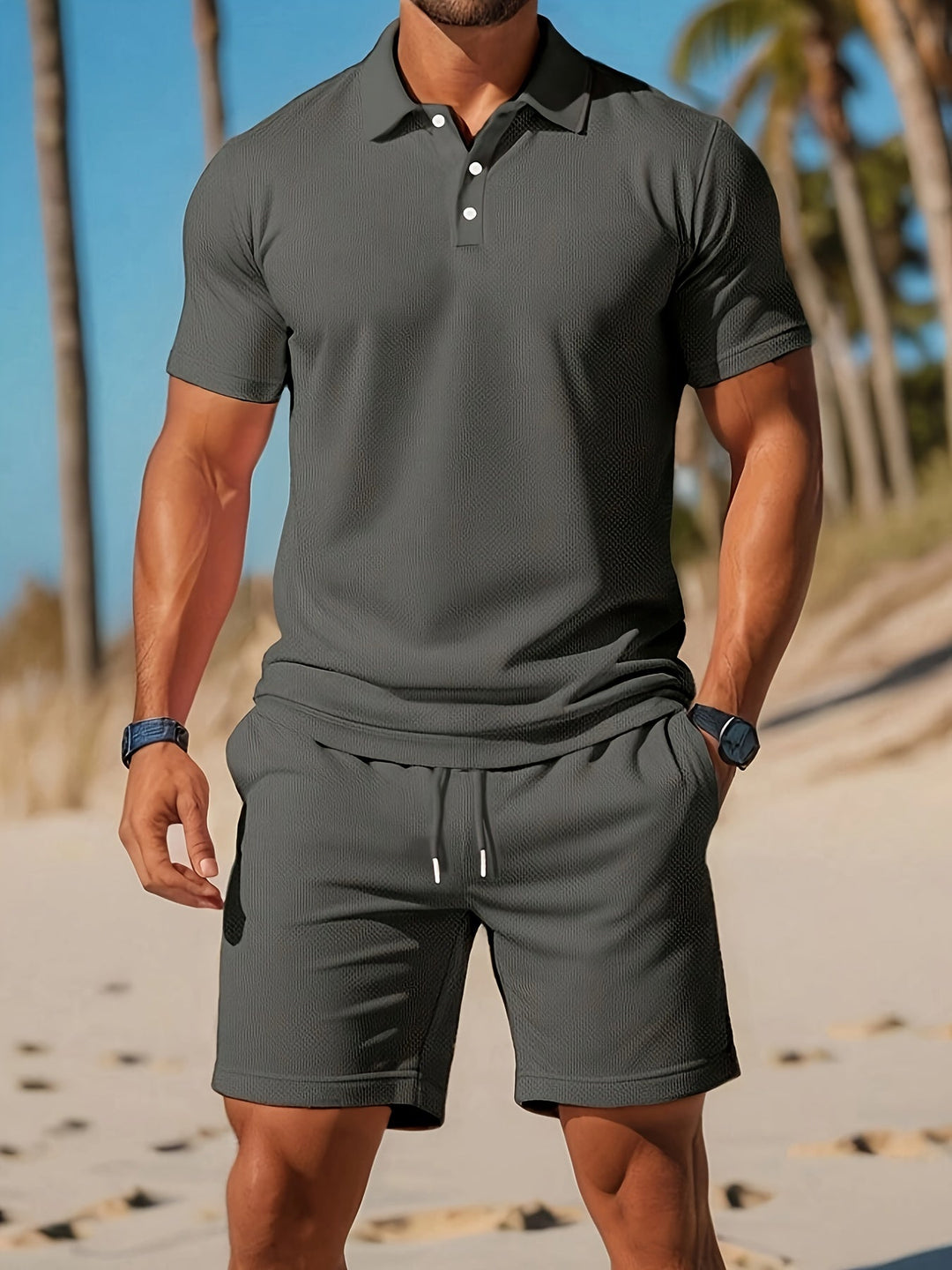 Sportliches Herren Polo Zweiteiler Set: Kurzarm-Polo & Shorts, perfekt für Sport & Freizeit.