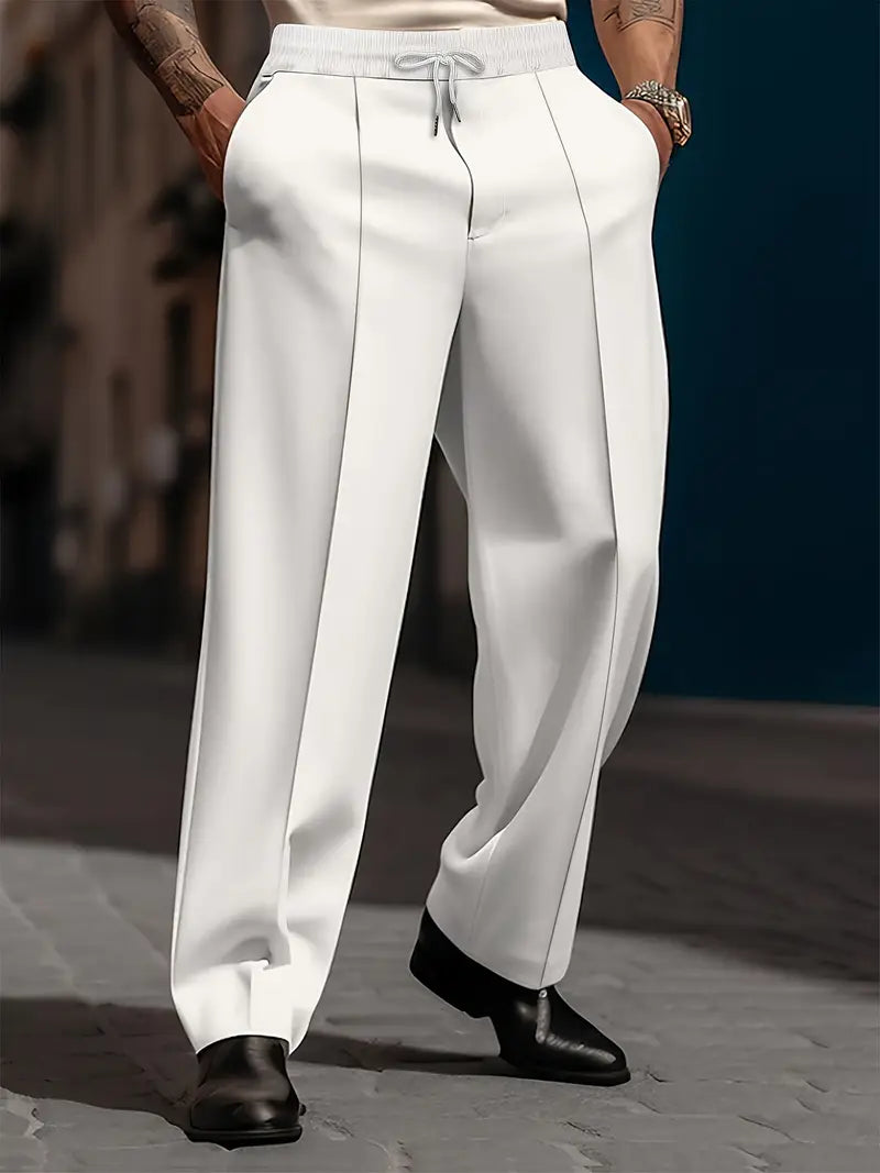 Weiße Herren Stoffhose mit Kordelzug und elegantem geraden Schnitt