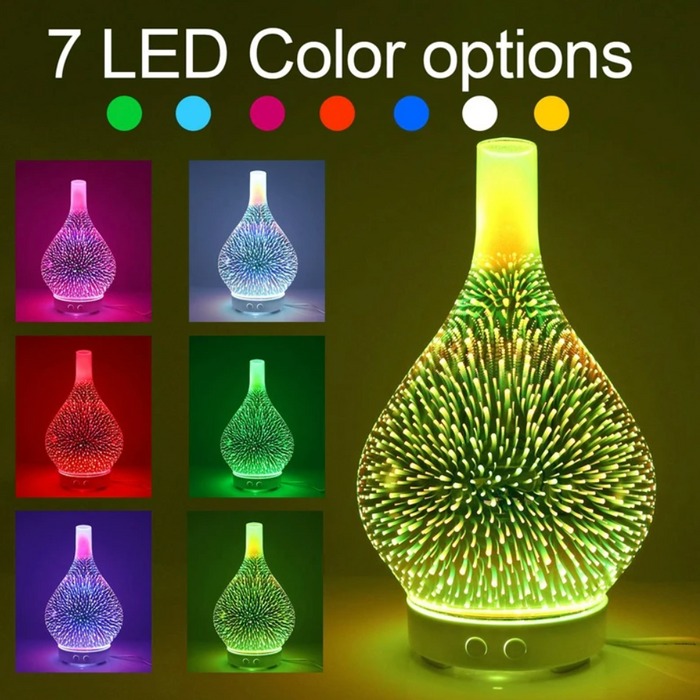 "Aromadiffuser mit LED-Lichtshow in bunten Farben und modernem Glasdesign für Aromatherapie und Entspannung"