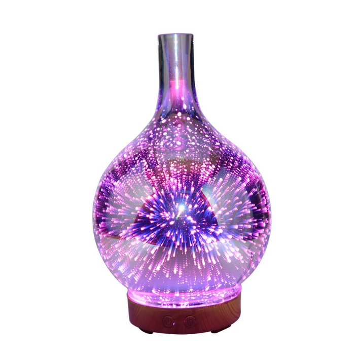 "Aromadiffuser mit LED-Lichtshow in bunten Farben und modernem Glasdesign für Aromatherapie und Entspannung"