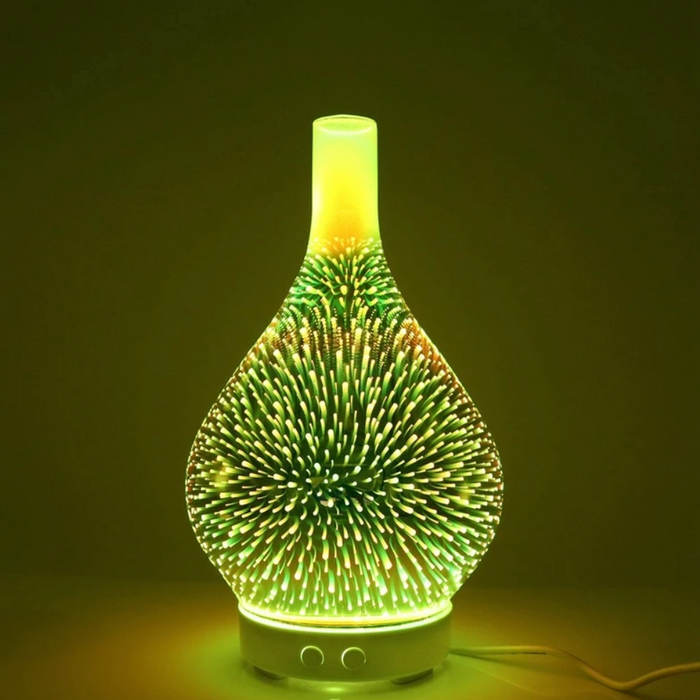 "Aromadiffuser mit LED-Lichtshow in bunten Farben und modernem Glasdesign für Aromatherapie und Entspannung"