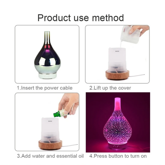 "Aromadiffuser mit LED-Lichtshow in bunten Farben und modernem Glasdesign für Aromatherapie und Entspannung"
