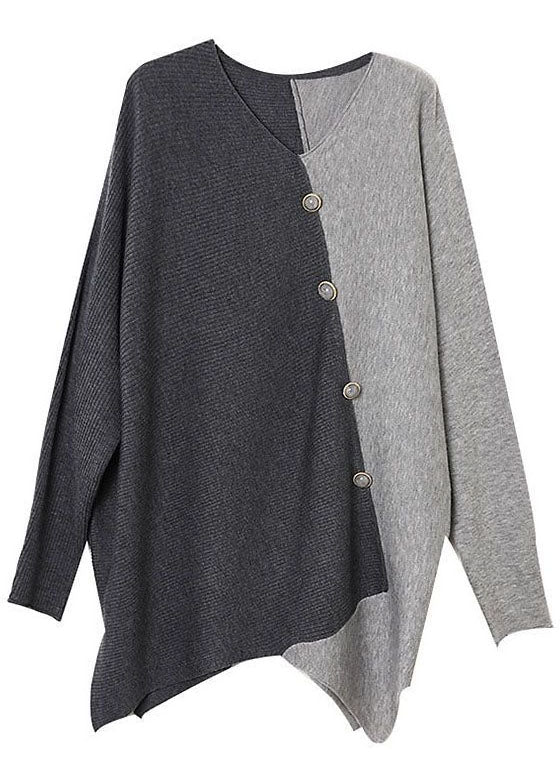 Damen Pullover: Asymmetrisches Patchwork-Strickshirt in lockerer Passform, modern und bequem für Herbst/Winter.