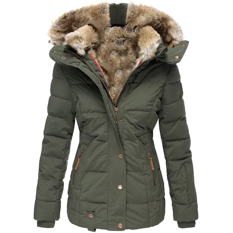 Grüner Damen Winterparka mit gefütterter Kapuze für kalte Tage