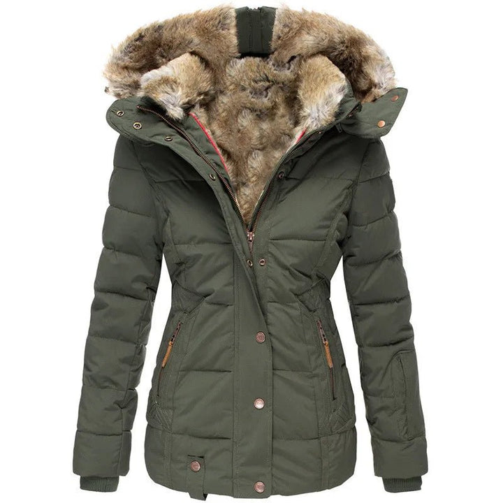 Grüner Damen Winterparka mit gefütterter Kapuze für kalte Tage